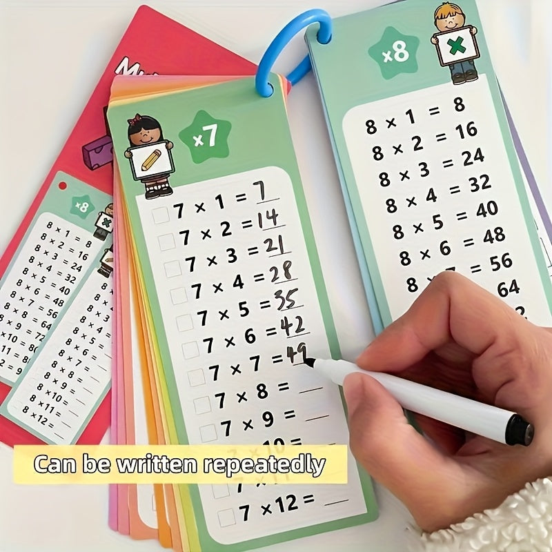 Cartes flash de multiplication, 16 pièces, réutilisables et inscriptibles, tables de 1 à 12, pour élèves et enseignants, auto-évaluation, marqueurs effaçables à sec inclus, outil d'apprentissage des mathématiques coloré et durable, cadeau de Noël