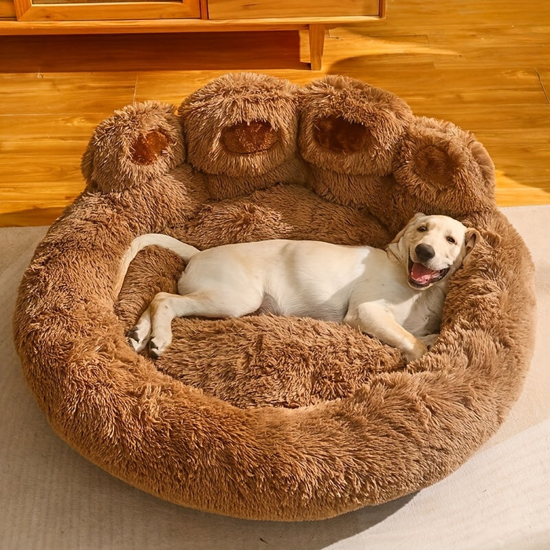 Panier rond pour chien et chat motif patte d’ours – Lit apaisant et doux pour animal de compagnie, antidérapant, chaud et confortable, petit, moyen, grand modèle, 50/60/70/90 cm, café/rose/gris