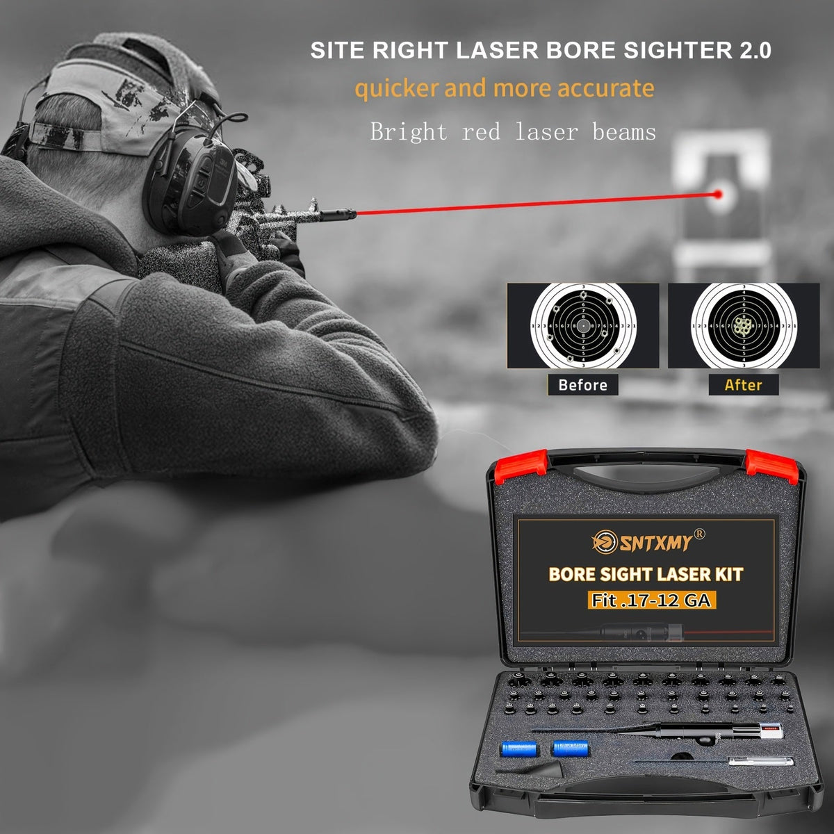Kit laser de réglage de tir rouge/vert avec 8 ou 32 adaptateurs, universel multi-calibre de 0.17 à 12GA pour fusil, pistolet et fusil de chasse - Outil tactique de mise à zéro d'arme