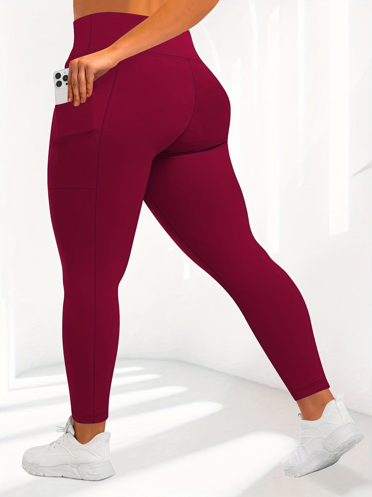 Pantalon de yoga grande taille pour femme avec poches – Legging chaud doublé en polaire taille haute pour l'automne et l'hiver, pantalon de sport moulant élastique, tailles 1XL-5XL en noir, gris, bordeaux et bleu marine
