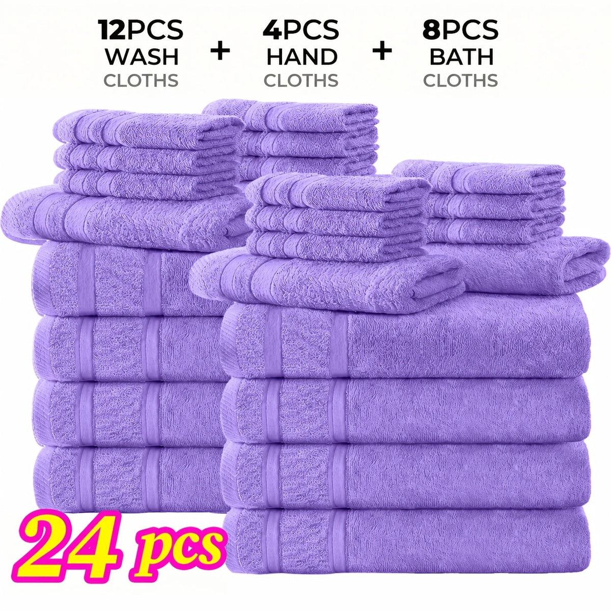 Ensemble de 12 ou 24 débarbouillettes en coton – Qualité hôtel, très absorbantes et à séchage rapide pour salle de bain, spa, salle de sport et maison, gris foncé, bleu, blanc, violet, orange