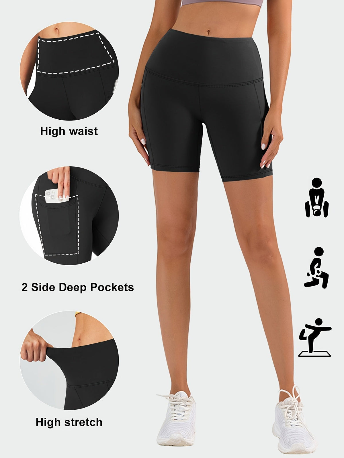Shorts de yoga taille haute pour femmes, shorts de cyclisme hautement élastiques et absorbant la transpiration avec contrôle du ventre, shorts de sport extensibles pour l'entraînement, la course, la salle de sport, le fitness et le quotidien
