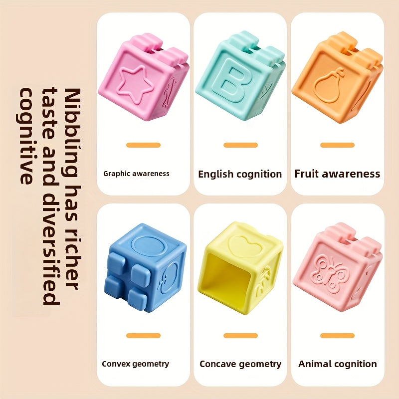 Blocs de construction souples en caoutchouc pour nourrissons et tout-petits – Jouet sensoriel à empiler, à mâcher et sans BPA, favorisant la préhension et le développement cognitif – 16, 24 ou 48 pièces – Âges 0-6 mois, 6-12 mois et 1-2 ans