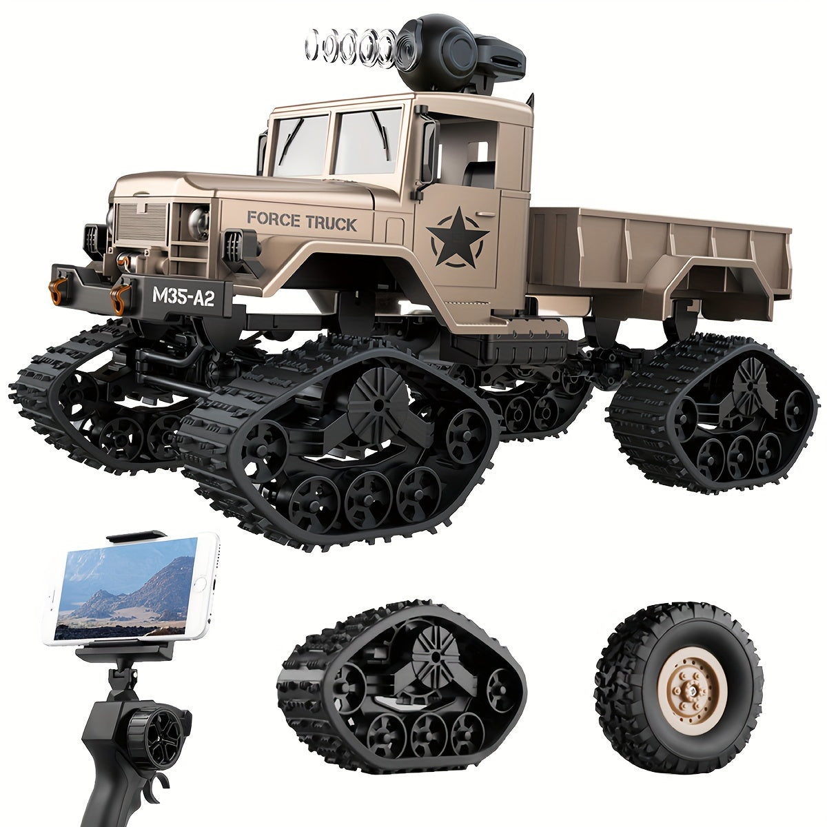 Camion militaire radiocommandé 4WD 2,4 GHz tout-terrain avec caméra HD Wi-Fi – Véhicule télécommandé pour enfants et adultes – Cadeau idéal pour les anniversaires et les fêtes