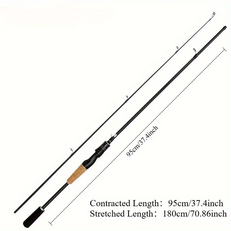 Canne à pêche en fibre de carbone 180 cm avec poignée en bois – Canne casting légère à deux sections, action moyenne, pour toutes les eaux, pêche au bar en eau douce et en mer, pour hommes et femmes