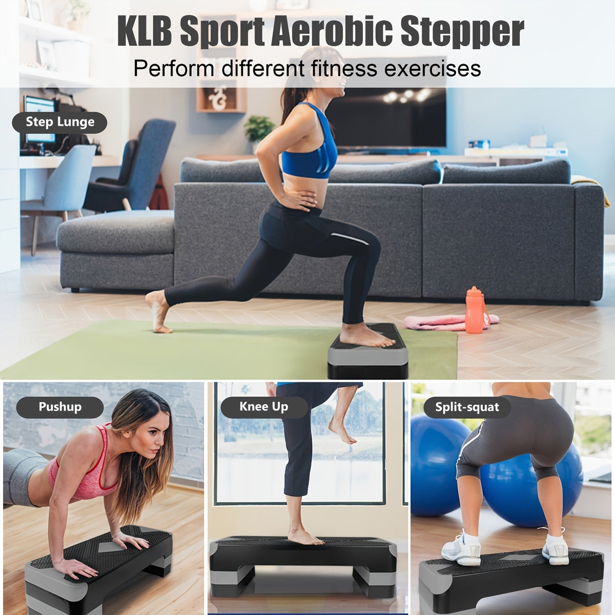 Plateforme de step aérobic réglable – 3 niveaux de hauteur (10/15/20 cm), stepper antidérapant pour entraînement cardio à domicile, planche d'exercice de step aérobic (6 couleurs)
