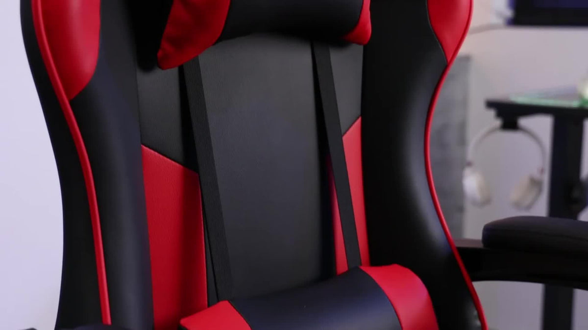 Chaise de gaming ergonomique avec repose-pieds et soutien lombaire – Fauteuil d'ordinateur esport style course, accoudoirs fixes, dossier inclinable réglable, chaise de bureau pour adultes