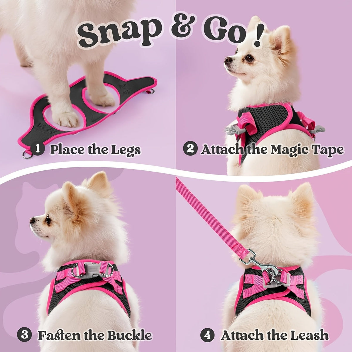Ensemble harnais et laisse pour petits chiens - Harnais gilet doux et respirant pour chiot avec bandes réfléchissantes de nuit, harnais pour animaux facile à mettre et lavable en machine pour petites races