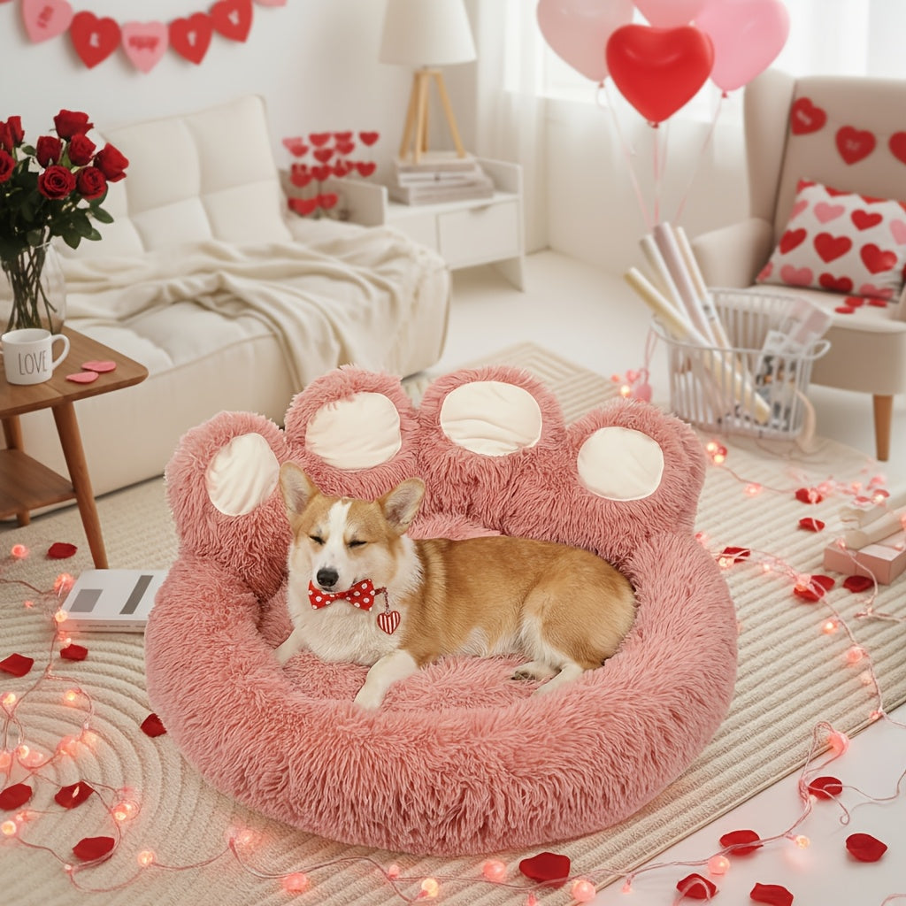 Lit pour chien et chat en forme de patte d'ours – Coussin rond apaisant, chaud et doux en peluche pour animal de compagnie avec foulard bonus, S M L XL 2XL Café Rose Gris Marron pour chiens et chats de petite, moyenne et grande taille