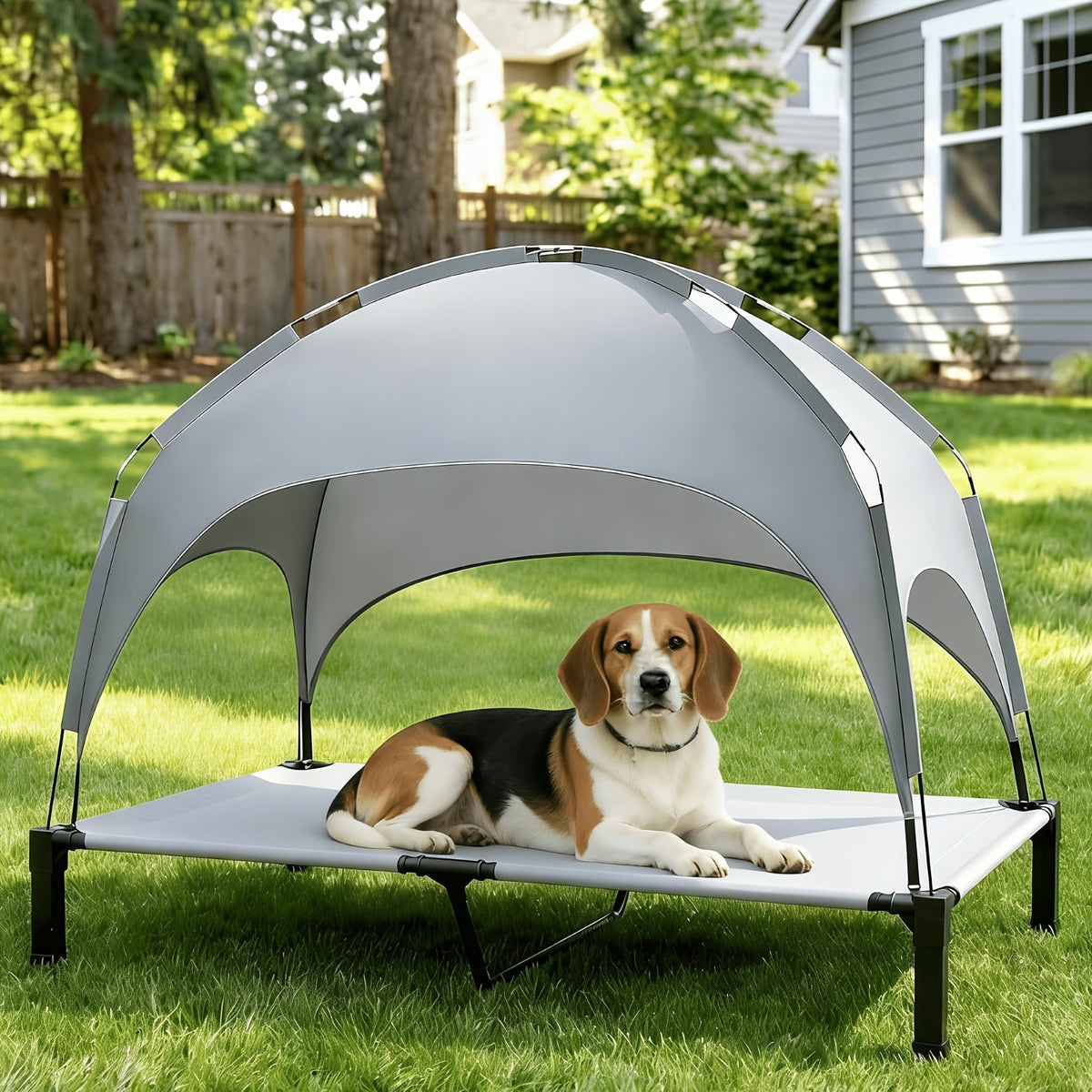 Elevated Dog Bed with Removable Canopy Shade Tent β Portable Raised Outdoor Cooling Pet Cot for Dogs & Cats, Breathable Mesh, Lightweight Foldable Design for Camping, Yard & Patio
