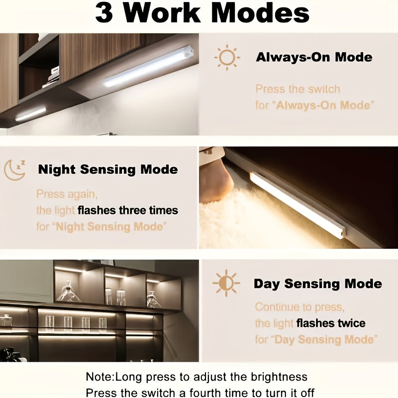 Lampes d'armoire à détecteur de mouvement LED rechargeables par USB, 6, 9, 12 pièces, veilleuse sans fil, 3 modes réglables pour chambre, escalier, cuisine, placard, sous armoire, lecture au chevet, couloir, éclairage domestique