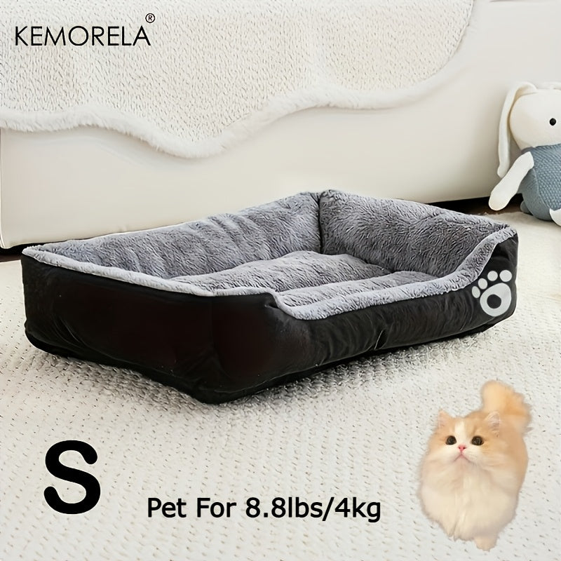 Large Rectangular Dog Bed with Paw Print Design for Small to Medium Dogs – Warm Soft Polyester Pet Bedding, Durable All-Season Dog Mat, Stylish Indoor Dog Bed