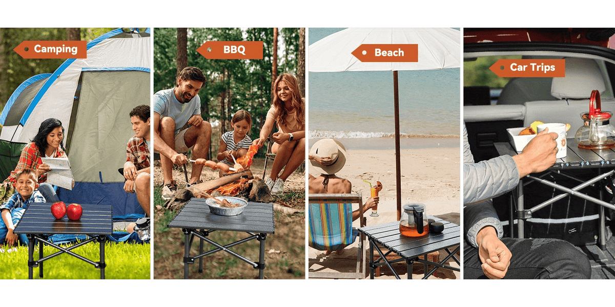 Table de camping pliante portable, table d'extérieur légère et rétractable avec sac de transport, pieds robustes, grande surface plane pour pique-nique, barbecue, plage, randonnée, hayon, design compact et durable, tailles L et XL