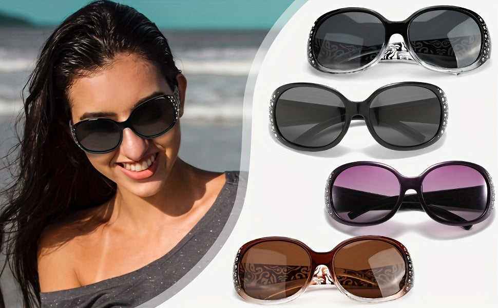 Lunettes de soleil œil-de-chat à strass pour femme – Lunettes avec protection UV et ornements floraux, monture légère pour la plage, la conduite, l'extérieur, le style urbain et les vacances, accessoire de mode tendance en cadeau
