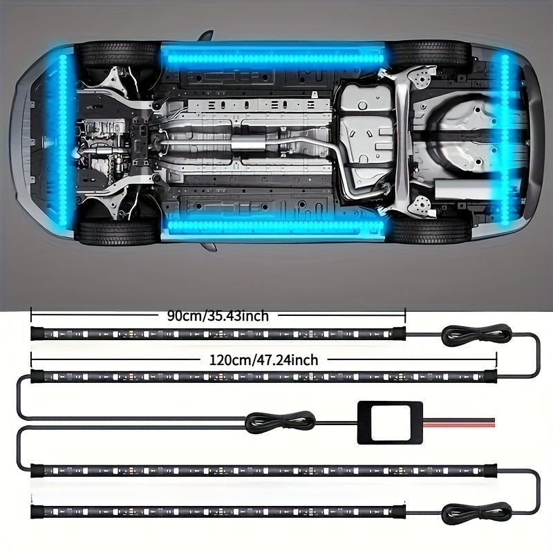 Kit d'éclairage d'ambiance LED pour voiture – Contrôle via application et sans fil, modes multi-scènes, 2 bandes (60 cm x 90 cm), compatible avec voitures, camions et SUV, éclairage décoratif intérieur et extérieur