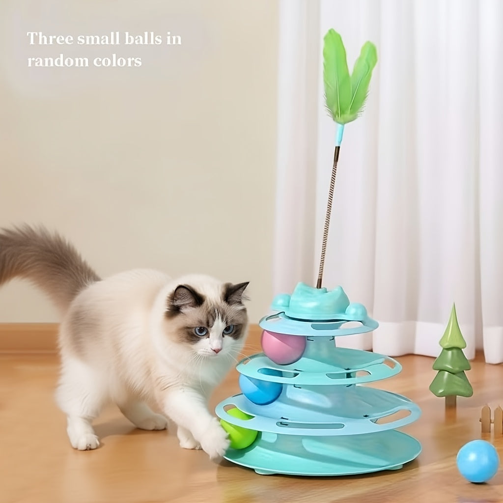 Jouet interactif rotatif pour chat avec plume et balle – Distraction anti-ennui pour chatons et chats, design rotatif, jeu d'intérieur amusant, cadeau idéal pour les amoureux des chats