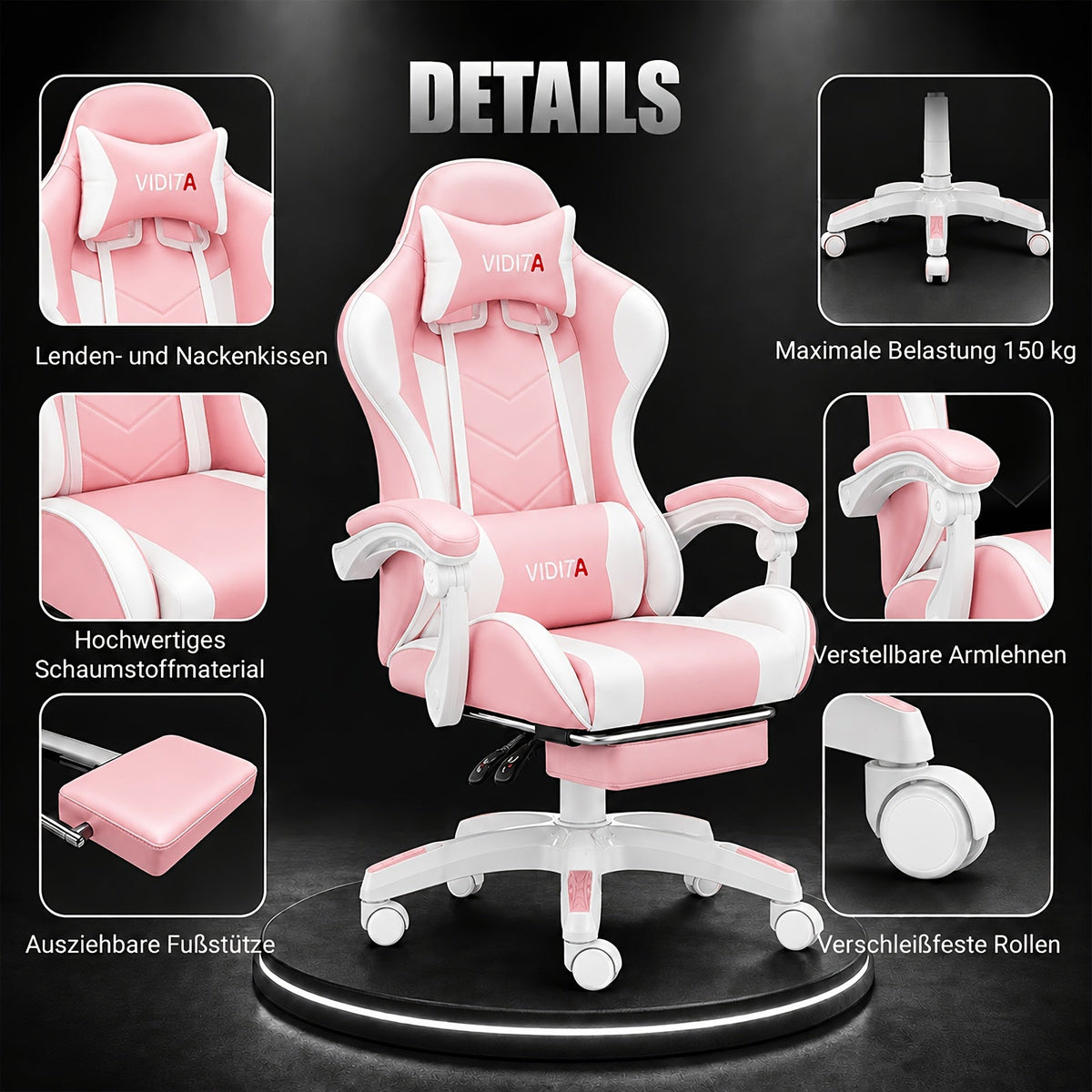 Chaise de bureau gaming ergonomique style course avec soutien lombaire, dossier haut réglable pour adultes et adolescents, fauteuil inclinable pour ordinateur PC