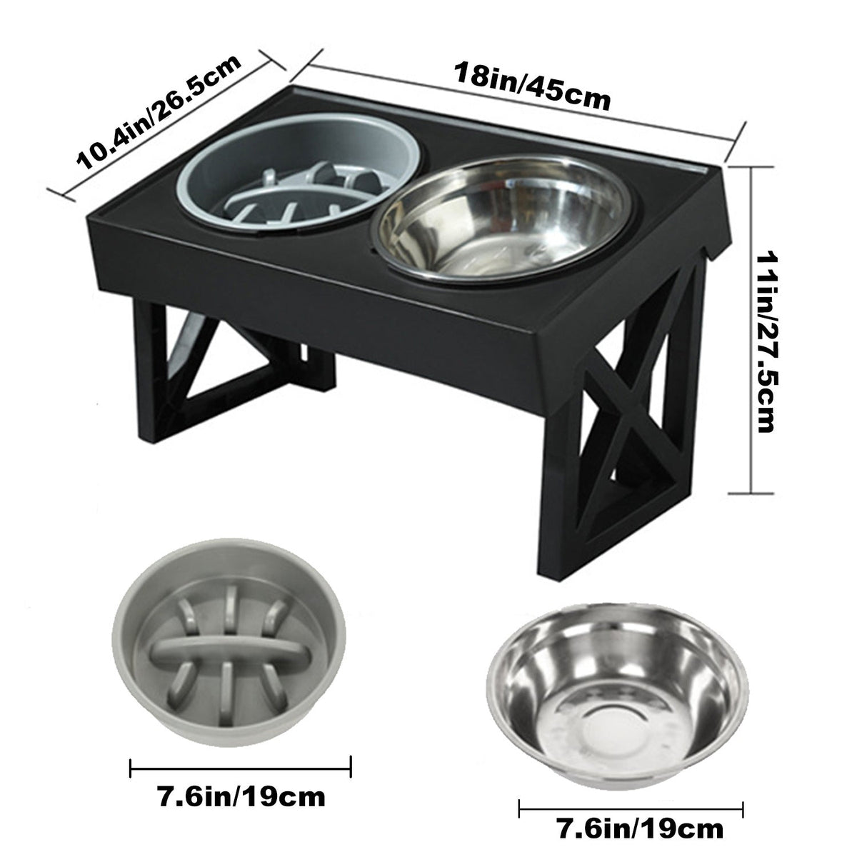 Gamelle surélevée personnalisée en acier inoxydable avec ralentisseur, double bol réglable en hauteur pour nourriture et eau pour chiens et chats de taille moyenne à grande