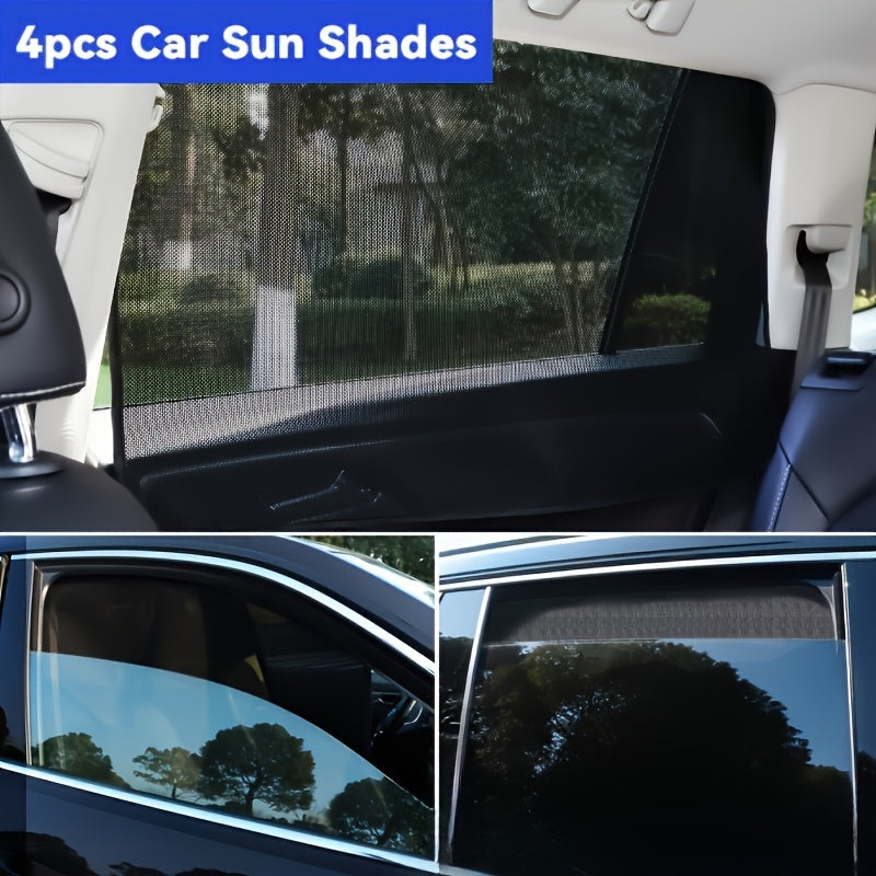Rideaux de soleil magnétiques pour voiture, lot de 4 - Filet noir anti-UV et isolation thermique, installation facile sur vitres et pare-brise, ajustement universel pour voitures, SUV et camions