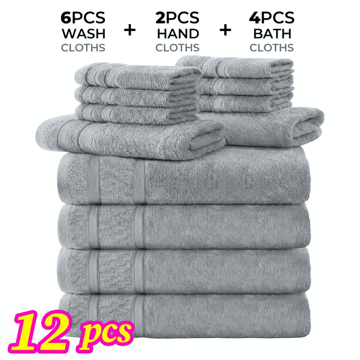 Ensemble de 12 ou 24 débarbouillettes en coton – Qualité hôtel, très absorbantes et à séchage rapide pour salle de bain, spa, salle de sport et maison, gris foncé, bleu, blanc, violet, orange