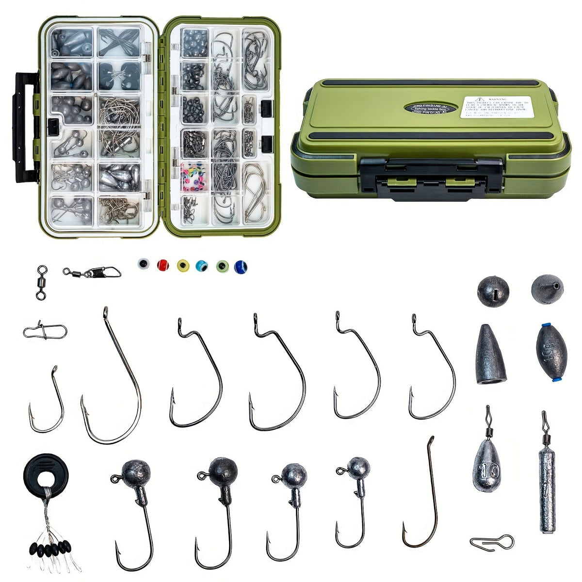 Kit de leurres de pêche 306 pcs et 84 pcs – Boîte de pêche complète avec hameçons, plombs, flotteurs, turluttes, perles, émerillons et agrafes | Ensemble d'accessoires de pêche en eau douce pour bar, truite et carpe