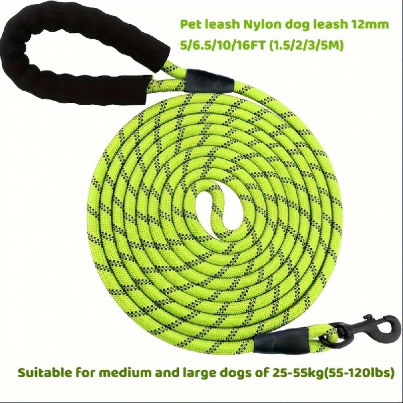 Laisse pour chien ronde et réfléchissante 12 mm – Laisse longue en nylon épais et robuste pour chiens moyens et grands – Laisse de marche avec coutures réfléchissantes pour la sécurité nocturne, l'entraînement en extérieur et l'usage quotidien
