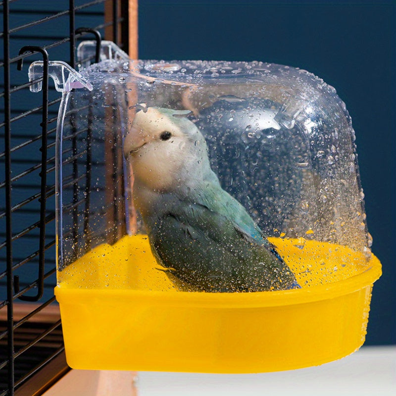 Baignoire transparente suspendue pour cage à oiseaux - Douche pour perruches, calopsittes et petits oiseaux, bol de bain amovible pour animaux, accessoire de cage et équipement de soin pour oiseaux