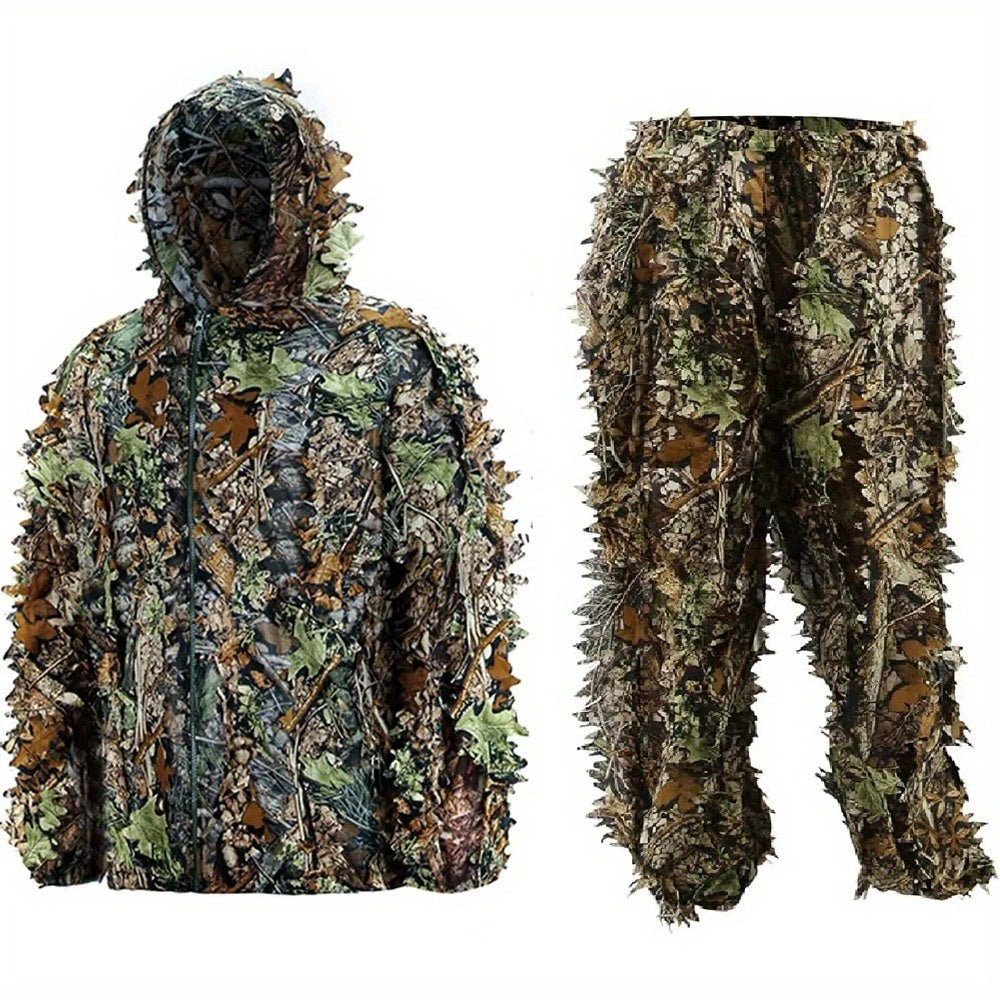 Tenue de camouflage 3D Ghillie pour homme – Ensemble veste à capuche et pantalon léger, vêtements de chasse respirants à motif feuilles 3D, 0,43 kg