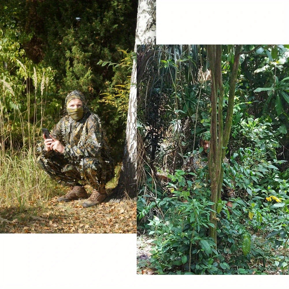 Tenue de camouflage 3D Ghillie pour homme – Ensemble veste à capuche et pantalon léger, vêtements de chasse respirants à motif feuilles 3D, 0,43 kg