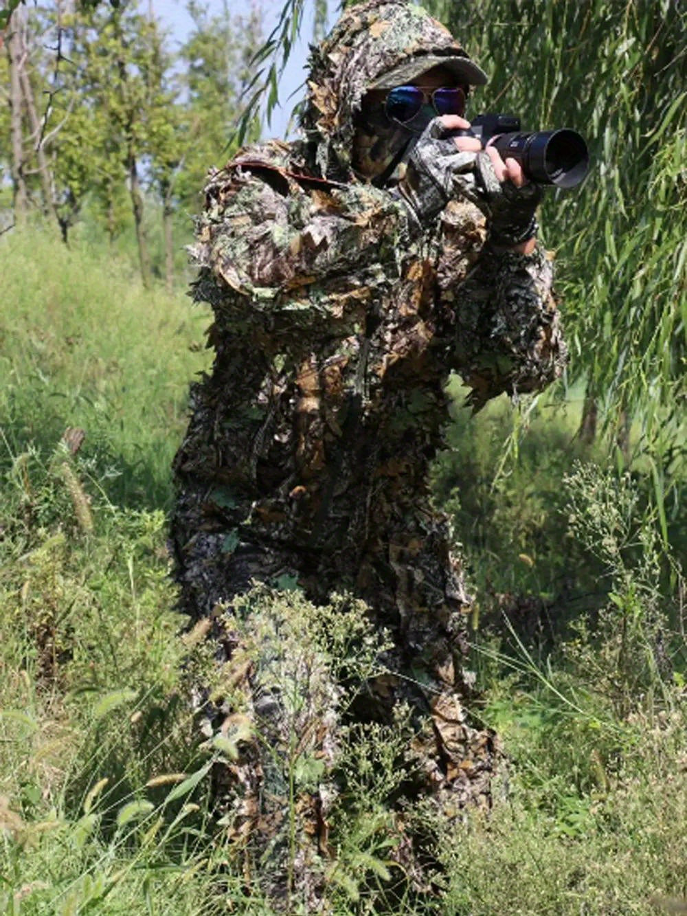 Tenue de camouflage 3D Ghillie pour homme – Ensemble veste à capuche et pantalon léger, vêtements de chasse respirants à motif feuilles 3D, 0,43 kg