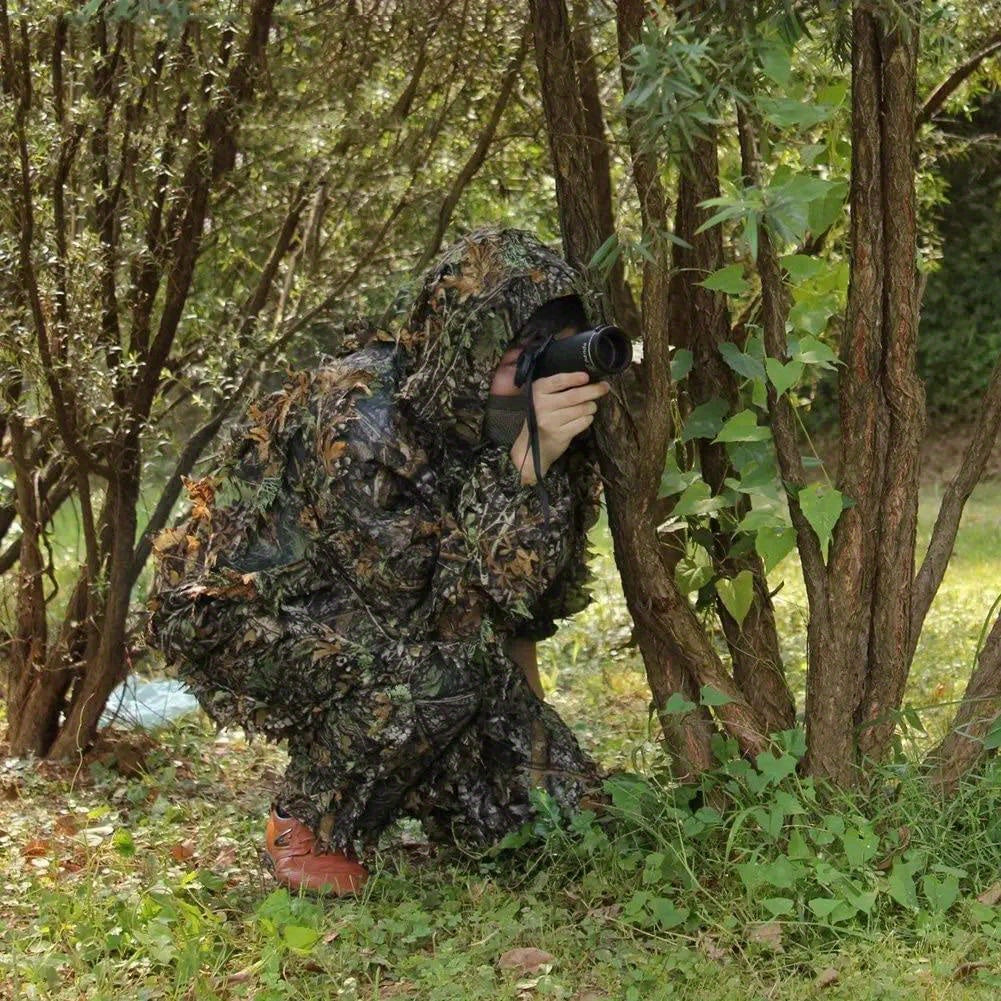Tenue de camouflage 3D Ghillie pour homme – Ensemble veste à capuche et pantalon léger, vêtements de chasse respirants à motif feuilles 3D, 0,43 kg