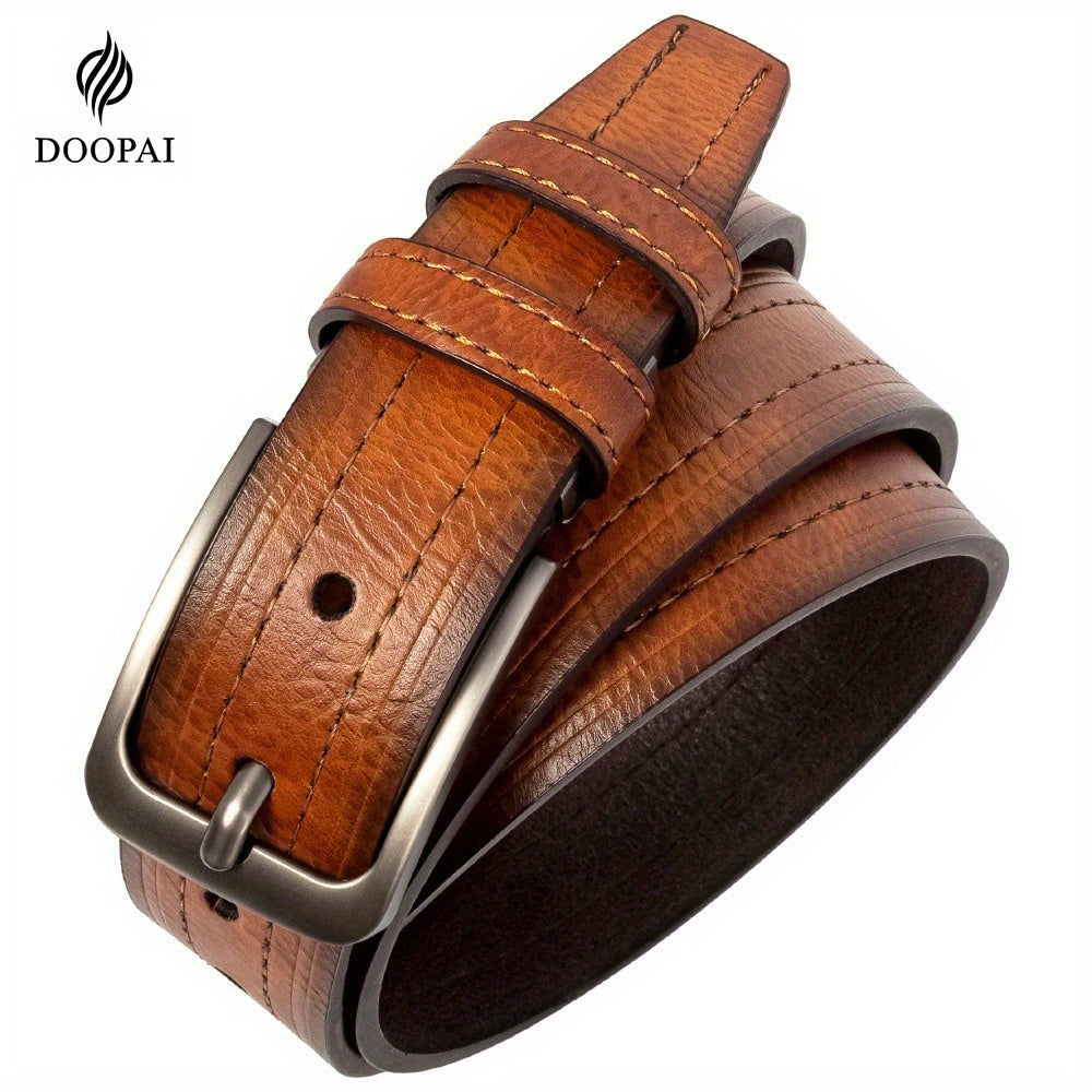 Lot de 2 ceintures pour homme en cuir de vachette véritable avec coffret cadeau – Ceinture classique vintage à boucle ardillon réglable pour jean, tailles 30"-52"