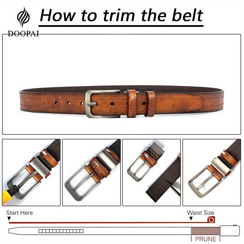 Lot de 2 ceintures pour homme en cuir de vachette véritable avec coffret cadeau – Ceinture classique vintage à boucle ardillon réglable pour jean, tailles 30"-52"
