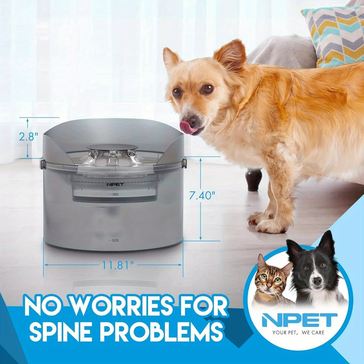 Fontaine à eau pour grands chiens 5L & 8L avec triple système de filtration, abreuvoir automatique pour animaux avec protection anti-éclaboussures et kit de nettoyage pour grands chiens et foyers multi-animaux – Pompe silencieuse, sans pile nécessaire