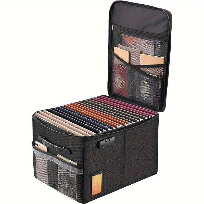 Boîte à documents ignifugée avec serrure et couvercle à fermeture éclair – Coffre-fort portable pliable, boîte de rangement résistante au feu pour dossiers suspendus format lettre et légal, coffre pour maison et bureau – Aobteeny