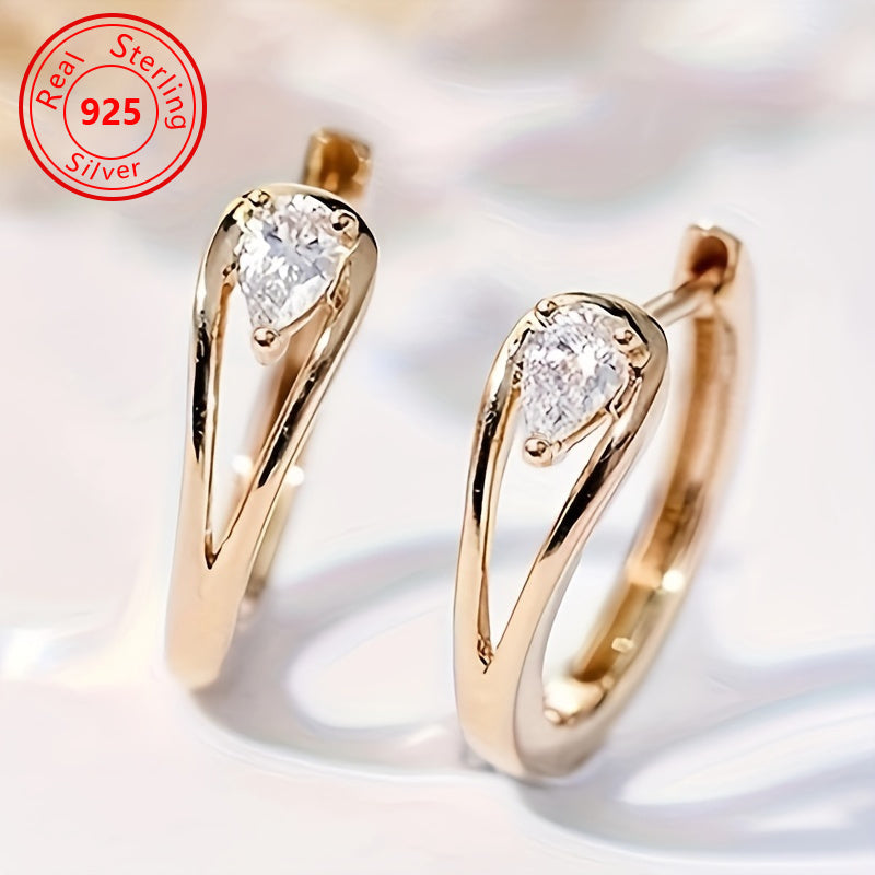 Boucles d'oreilles géométriques scintillantes en argent sterling 925 plaqué or 18 carats pour femme – Créoles pendantes en zircone cubique éblouissantes faites à la main, accessoire quotidien intemporel et élégant, cadeau idéal