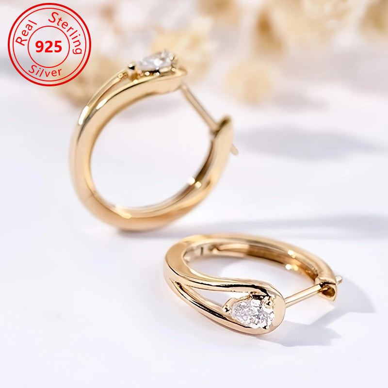 Boucles d'oreilles géométriques scintillantes en argent sterling 925 plaqué or 18 carats pour femme – Créoles pendantes en zircone cubique éblouissantes faites à la main, accessoire quotidien intemporel et élégant, cadeau idéal