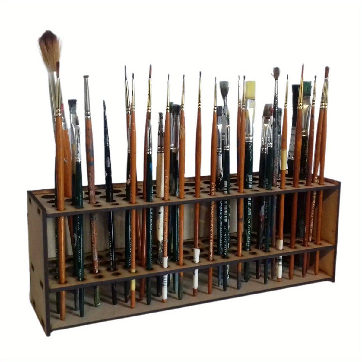 Support de pinceaux en bois à 67 trous - Organisateur de bureau pour artistes, boîte de rangement pour fournitures d'art, support de pinceaux léger et durable pour la peinture, le dessin et les loisirs créatifs