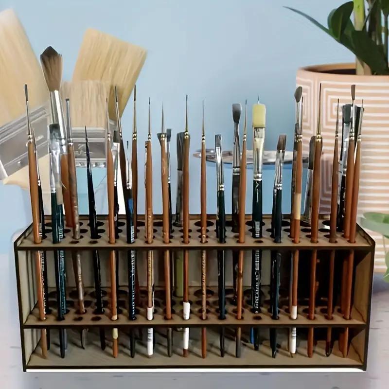 Support de pinceaux en bois à 67 trous - Organisateur de bureau pour artistes, boîte de rangement pour fournitures d'art, support de pinceaux léger et durable pour la peinture, le dessin et les loisirs créatifs