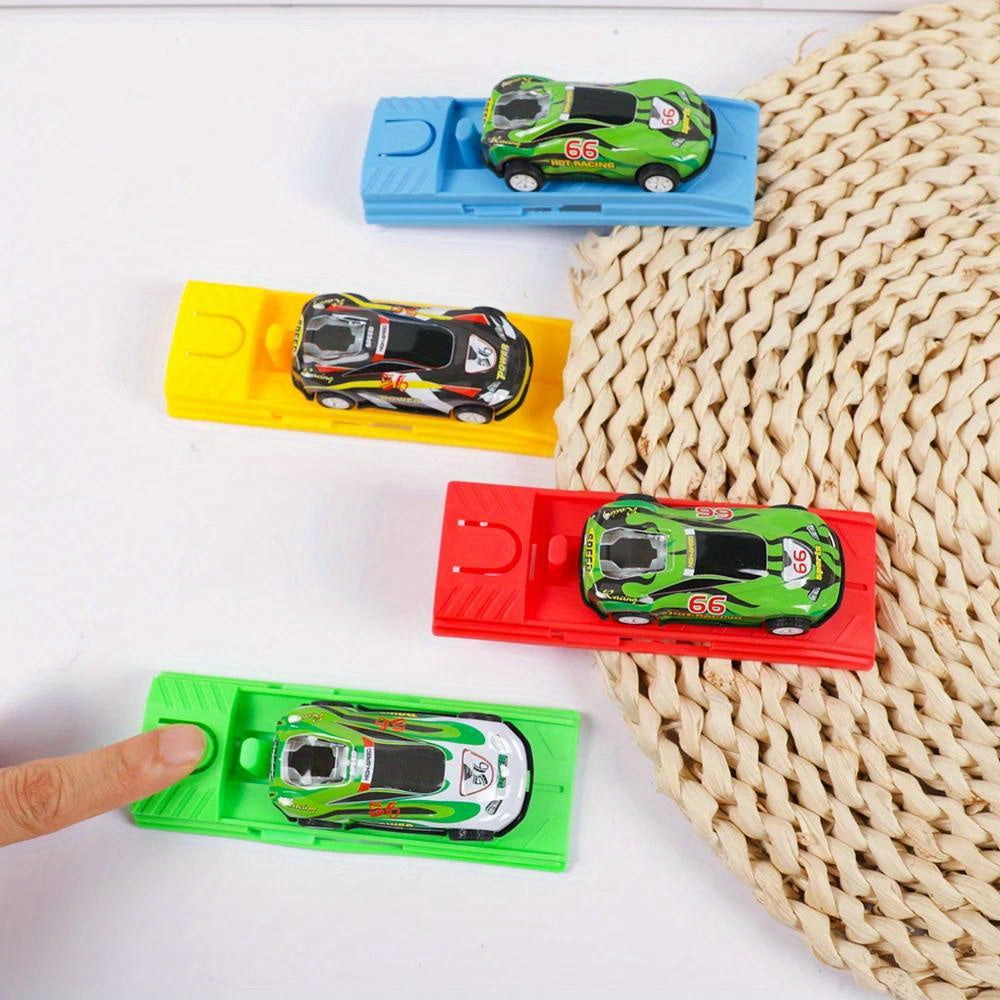 Jouets de course en alliage moulé sous pression pour enfants – Lot de 6 mini-voitures en métal à rétrofriction avec lanceur, cadeaux d'anniversaire, remplissage de piñata et pochettes surprises pour garçons | Couleurs aléatoires