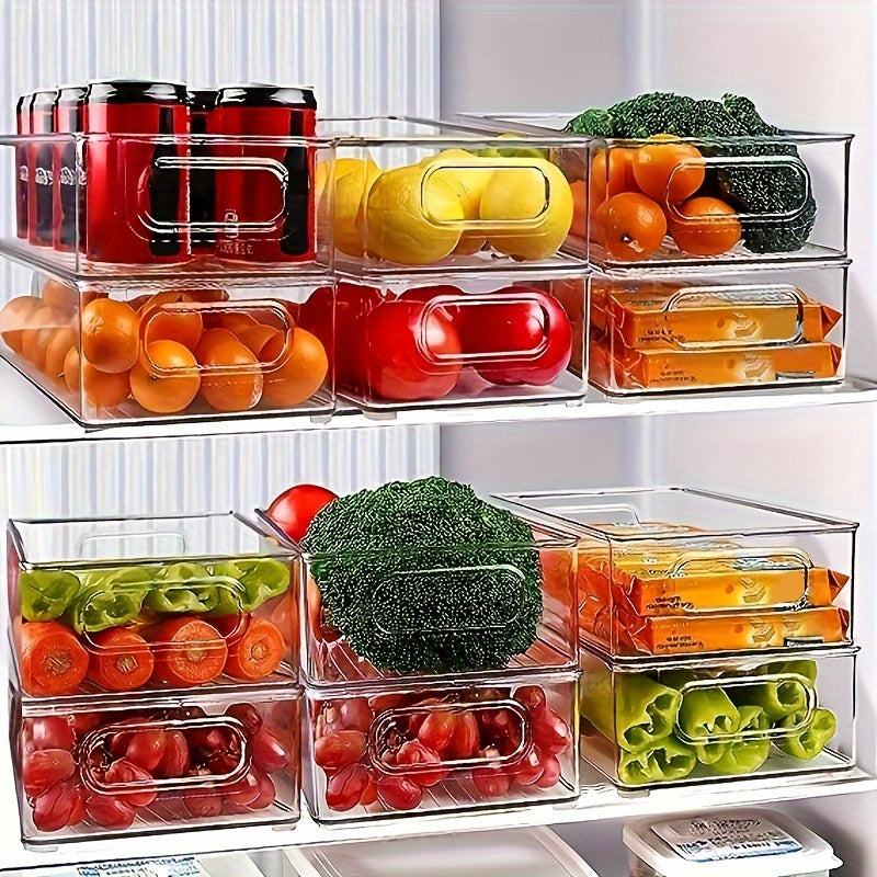 Lot de 6 bacs de rangement pour réfrigérateur, bacs de stockage alimentaires transparents et empilables pour réfrigérateur, congélateur, placard de cuisine et garde-manger, bacs en plastique épais amélioré de 25,4 cm pour salle de bain et chambre