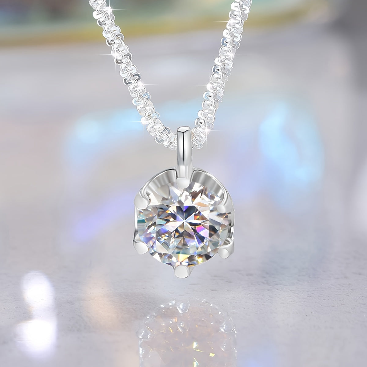 Collier pendentif éclatant en moissanite de 1 carat en argent sterling 925 – Alternative brillante au diamant, bijou de luxe élégant pour femme, cadeau idéal pour mariage, promesse, anniversaire de mariage et fête des Mères