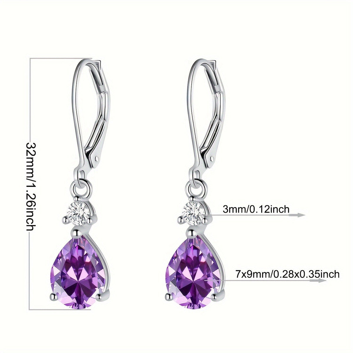 Boucles d'oreilles dormeuses goutte d'améthyste en argent sterling 925, véritables pierres précieuses pendantes, hypoallergéniques - Bijou violet élégant, cadeau pour femme, anniversaire, Saint-Valentin, Noël