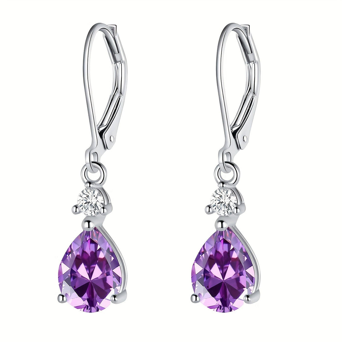 Boucles d'oreilles dormeuses goutte d'améthyste en argent sterling 925, véritables pierres précieuses pendantes, hypoallergéniques - Bijou violet élégant, cadeau pour femme, anniversaire, Saint-Valentin, Noël
