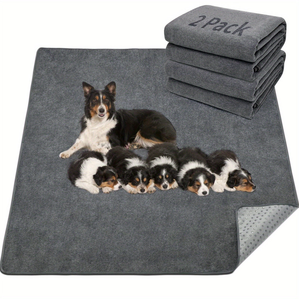 Lot de 2 tapis de propreté lavables pour chien – Alèses réutilisables à 4 couches, ultra-absorbantes et antidérapantes pour chiots, mises bas, éducation, cage, parc et voyage, tailles multiples, toutes races