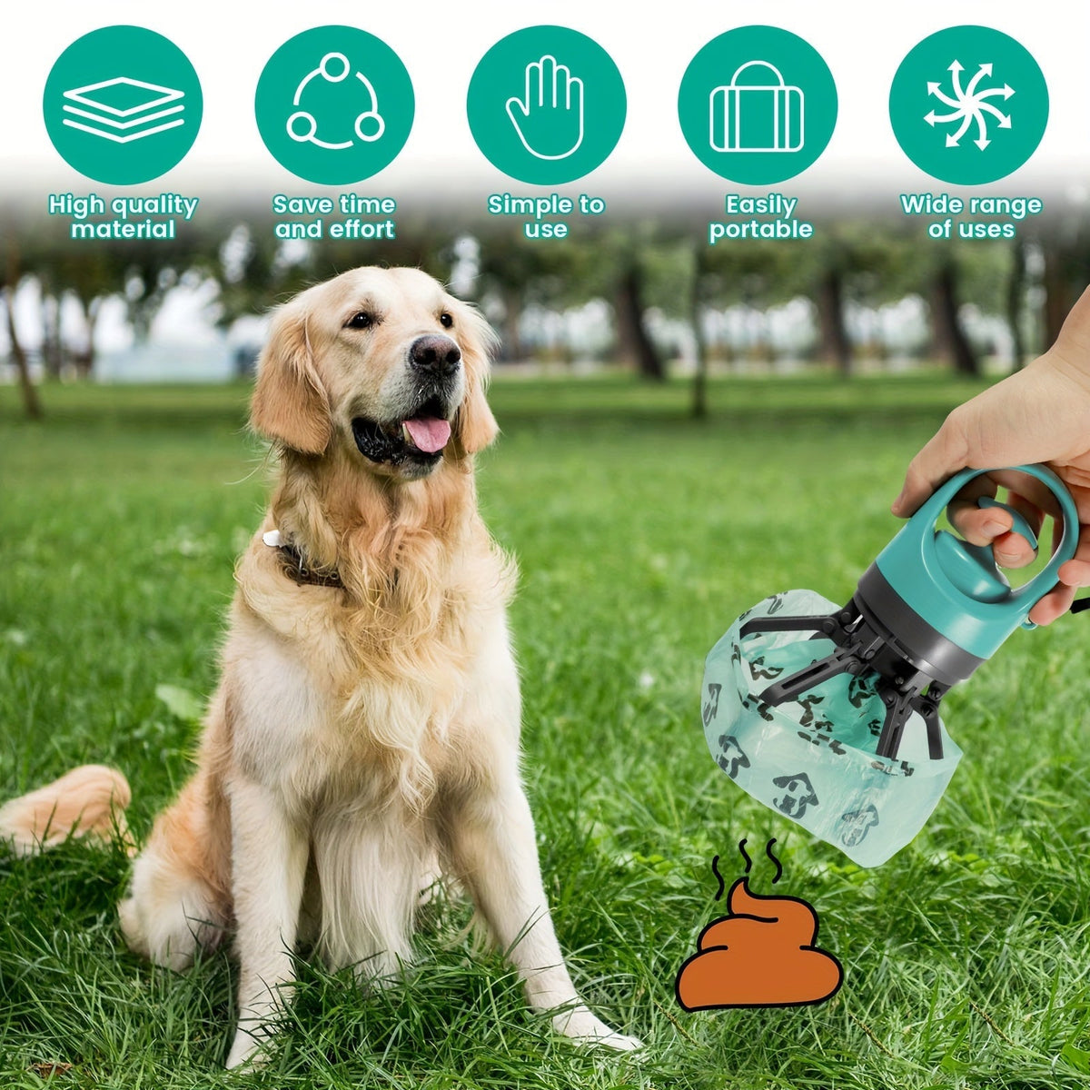 Pelle à déjections canines avec sac à cordon – Ramasse-crottes portable en EVA pour animaux, pelle et distributeur, pelle sanitaire légère pour chiens en extérieur, sans pile, facile à transporter