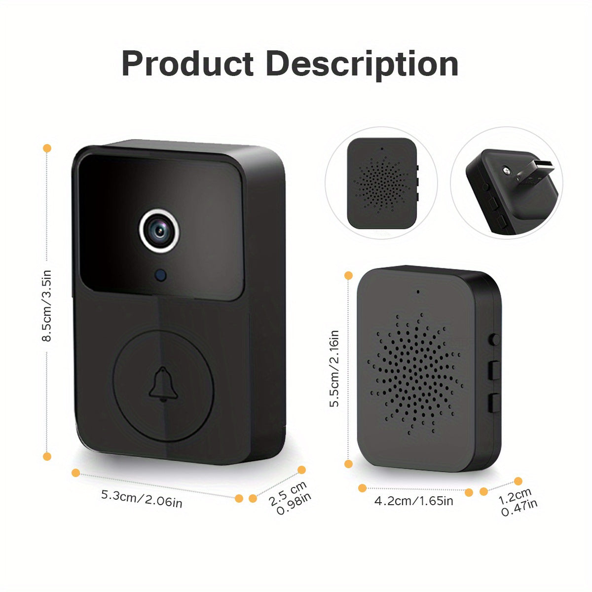 Sonnette vidéo sans fil avec caméra HD, vision nocturne, alertes de mouvement et audio bidirectionnel – Sonnette WiFi intelligente, visualisation mobile à distance, changeur de voix, batterie rechargeable, 2,4 GHz, sécurité domestique