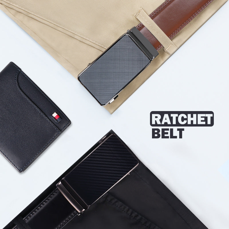 Ceinture pour homme en cuir véritable à boucle automatique avec cliquet – Ceinture habillée sans trou à boucle coulissante, noir/marron, convient aux tours de taille de 30" à 44", tenue formelle et décontractée