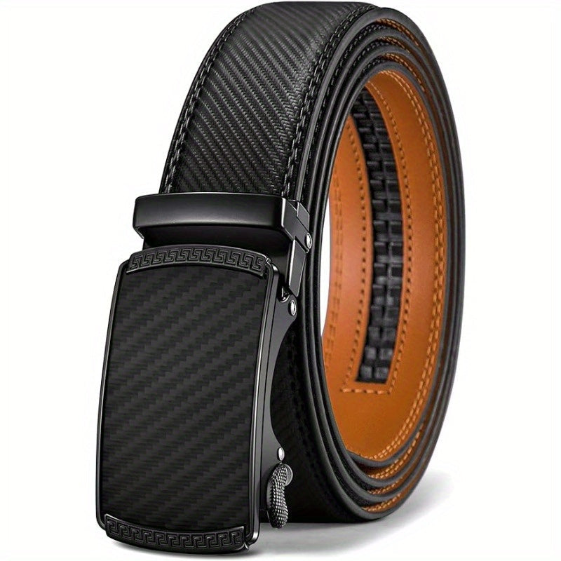 Ceinture pour homme en cuir véritable à boucle automatique avec cliquet – Ceinture habillée sans trou à boucle coulissante, noir/marron, convient aux tours de taille de 30" à 44", tenue formelle et décontractée