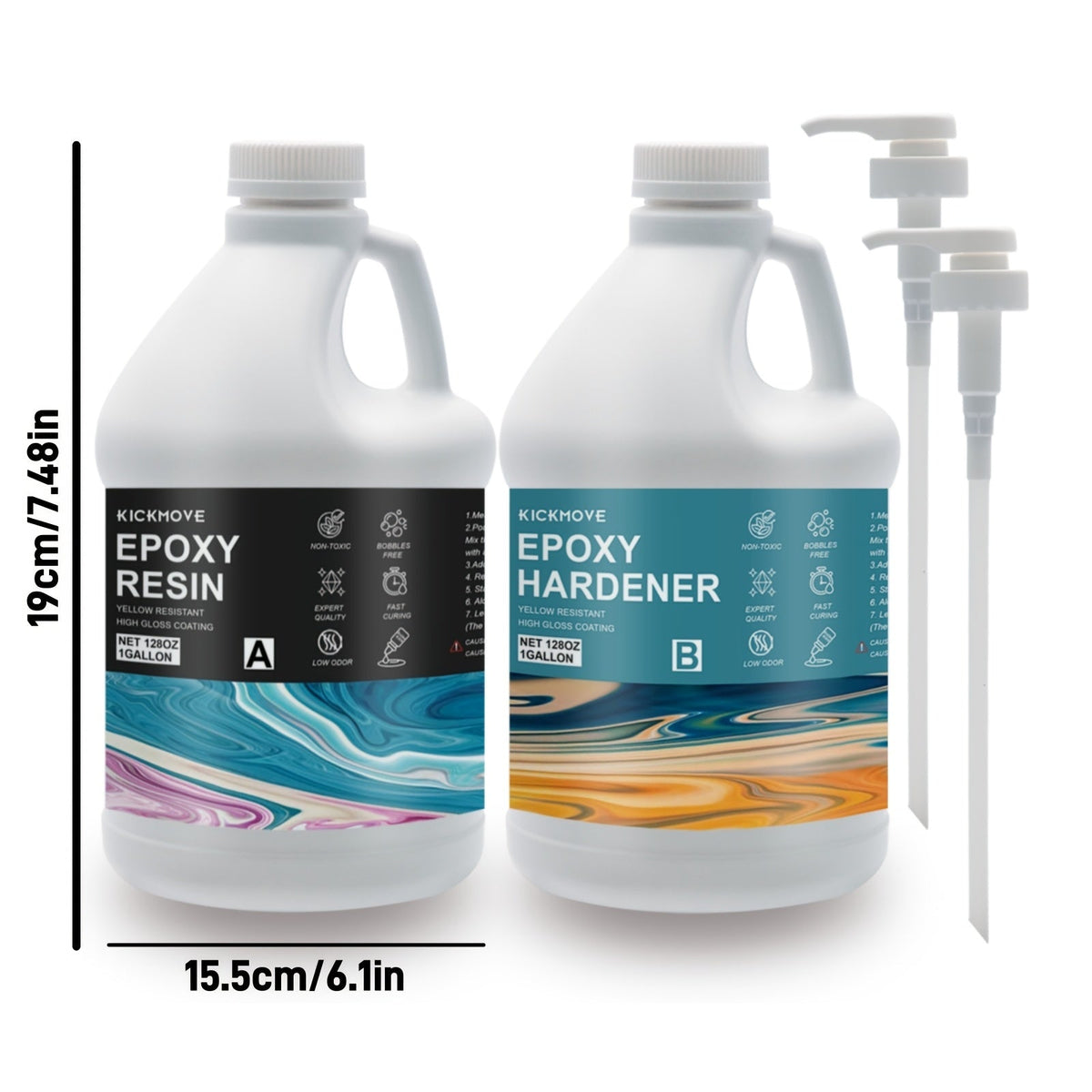 Kit de résine époxy transparente en 2 parties, haute brillance, pour moulage, revêtement, plans de travail, tables, art en résine, bijoux DIY et artisanat, avec pompes, de 16 oz à 2 gallons